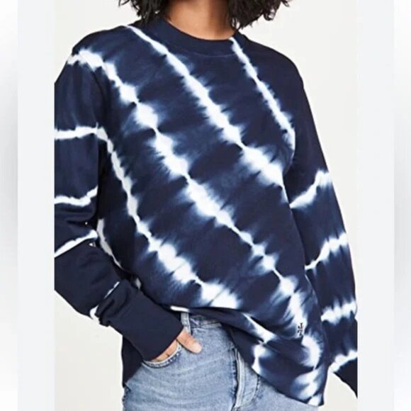 Tory Burch Sport Sweatshirt French Terry Tie Dye Ocean Mist Blue Small - Picture 1 of 9